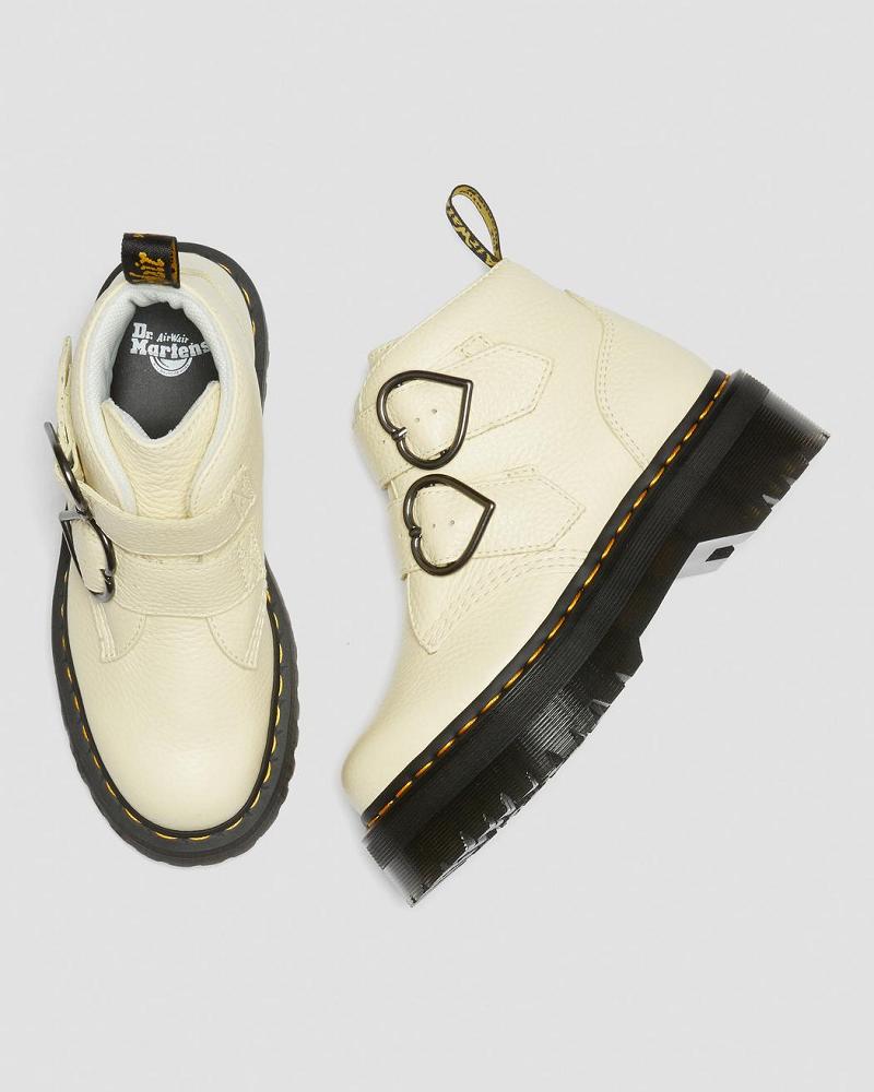 Women's Dr Martens Devon Heart Leather Platform Boots Cream | AU 235SGL